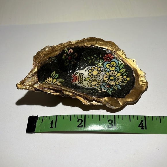 Handmade Oyster Art Shell Trinket Vanity Ring Dish sugar skull - Picture 2 of 5